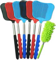 🪰 6-pack weiyun heavy duty plastic fly swatter set with telescopic stainless steel handle - ideal for indoor/outdoor use in classroom, office – includes dusting brush logo