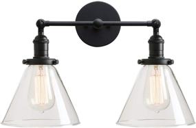 img 4 attached to Permo Double Sconce Vintage Industrial Antique 2-Lights Wall Sconces With Funnel Flared Glass Clear Glass Shade (Black)