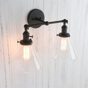 img 1 attached to Permo Double Sconce Vintage Industrial Antique 2-Lights Wall Sconces With Funnel Flared Glass Clear Glass Shade (Black)