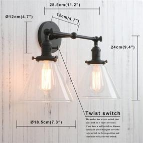 img 3 attached to Permo Double Sconce Vintage Industrial Antique 2-Lights Wall Sconces With Funnel Flared Glass Clear Glass Shade (Black)