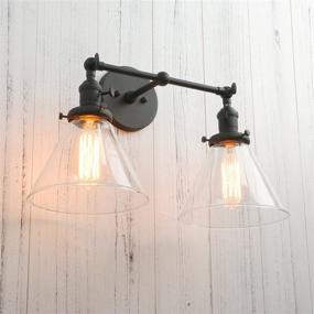 img 2 attached to Permo Double Sconce Vintage Industrial Antique 2-Lights Wall Sconces With Funnel Flared Glass Clear Glass Shade (Black)