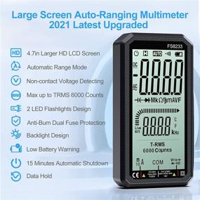 img 2 attached to 📊 Auto-Ranging Digital Multimeter with Full Screen Display - 4.7in TRMS 6000 Counts Voltmeter Tester for Measuring Voltage, Current, Continuity, Diode, Resistance, Capacitance, and Battery