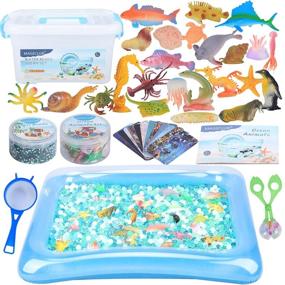 img 4 attached to 🌊 MAGICLUB Water Beads Play Set -24 Pcs Ocean Sea Animals Sensory Toys for Kids with Water Beads Tools, Sea Creatures, Animal Cards, Water Mat-Great Sensory Bins for Toddlers 3+