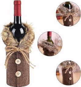 img 3 attached to 🍷 4-Piece DTDR Christmas Wine Bottle Covers with Faux Fur Collar and Button Coat Design – Sweater Linen Plaid Wine Bottle Dress Clothes, Perfect Xmas Party Decorations and Wine Bottle Bags