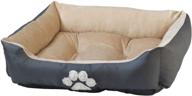 🐾 happycare textiles reversible water-proof rectangle pet bed: dog paw-embroidered comfort for your furry friend! logo