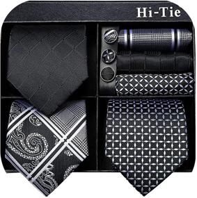 img 4 attached to 👔 Hi Tie Purple Necktie Pocket Cufflinks: Stylish Men's Accessories for a Dapper Look