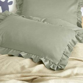 img 1 attached to 🌿 Farmhouse Vintage Ruffle Duvet Cover Set in Solid Sage - Full Size, 3-Piece Shabby Chic Microfiber Comforter Cover with Lightweight Fringe - Soft and Elegant Quilt Cover