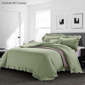 img 3 attached to 🌿 Farmhouse Vintage Ruffle Duvet Cover Set in Solid Sage - Full Size, 3-Piece Shabby Chic Microfiber Comforter Cover with Lightweight Fringe - Soft and Elegant Quilt Cover