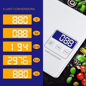 img 3 attached to 🥗 Megawise Digital Kitchen Scale - 33lb/15kg Capacity, LCD Display, Tare Function, 5 Units for Cooking & Baking, Precise 1g/0.04oz Graduation, Waterproof Tempered Glass