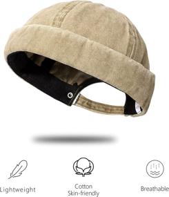 img 2 attached to Unisex Brimless Vintage Docker Beanie Cap - Skullcap for Men & Women, Washed Cotton Rolled Cuff Harbour Hat