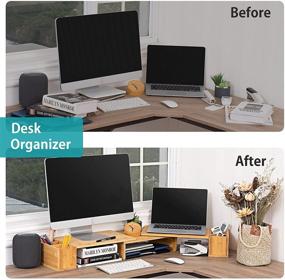 img 3 attached to 🖥️ Fenge Dual Monitor Stand Riser with Adjustable Shelves - Convenient Desktop Organizer for Computer, Laptop, Printer - Enhance Productivity