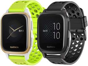 img 1 attached to 📲 2 Pack of Silicone Replacement Wristbands with Metal Buckle, Compatible with Garmin Venu Sq Smartwatch - Sport Straps for Garmin Venu Sq Bands in Black and Green