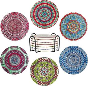 img 4 attached to GINOYA Mandala Coasters Absorbent Ceramic