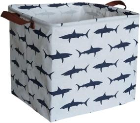 img 4 attached to 🦈 Sanjiaofen Square Storage bin, Laundry Basket with Handles for Nursery Storage (Shark), Collapsible Storage Box