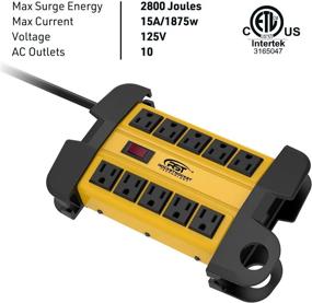 img 3 attached to CRST 10-Outlets Heavy Duty Power Strip Metal Surge Protector - 15 Amps, 15-Foot Power Cord - 2800 Joules - Garden, Kitchen, Office, School - ETL Listed (3165047) - 10-Outlet, Yellow