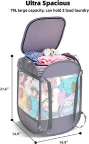 img 3 attached to 🧺 White Pop-up Laundry Hamper with Extended, Thickened Handles, Tear Proof, YKK Zipper Lid, Multiple Carry Options - 3 Load Capacity, 14.9" x 14.9" x 21.6