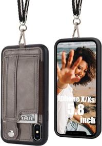 img 4 attached to IPhone X/Xs Wallet Case Phone Lanyard Neck Strap TOOVREN IPhone Xs / 10 Protective Case Cover With Stand Leather PU Card Holder Adjustable Detachable IPhone Lanyard For Anti-Theft Gray
