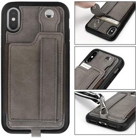 img 1 attached to IPhone X/Xs Wallet Case Phone Lanyard Neck Strap TOOVREN IPhone Xs / 10 Protective Case Cover With Stand Leather PU Card Holder Adjustable Detachable IPhone Lanyard For Anti-Theft Gray
