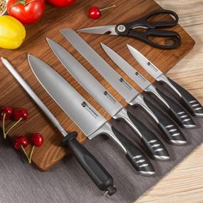img 3 attached to Top-notch 8-Piece German High Carbon Stainless Steel Kitchen Knives Set for Ultimate 🔪 Culinary Experience, Complete with Rubber Wood Block and Double Forged Full Tang Chef Knife Set