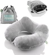 ✈️ inflatable travel neck pillow - extra-soft grey cushion for airplanes, trains, cars: portable travel accessory with carrying pouch for cell phone and passport logo