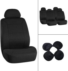 img 3 attached to ECCPP Universal 5MM Soft Car Seat Cover with Headrest - Breathable Embossed Cloth Stretchy Black for Cars Trucks Vans - Durable & 100% Breathable