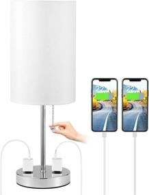 img 4 attached to Small Bedside Table Lamp for Bedroom - Doowo Nightstand Lamp with Pull Chain & 2-Pin Outlets, White Fabric Shade & Metal Base, for Living Room & Office (Bulb Not Included)