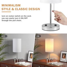 img 2 attached to Small Bedside Table Lamp for Bedroom - Doowo Nightstand Lamp with Pull Chain & 2-Pin Outlets, White Fabric Shade & Metal Base, for Living Room & Office (Bulb Not Included)