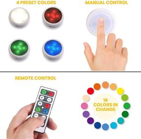 img 3 attached to 🌈 PeakPlus LED Closet Lights Puck Lights: RGB Color Changing, Remote Control, 6-Pack with 2 Remotes - Battery Powered/USB Wireless Dimmable Stick-On Lights for Kitchen, Under Cabinet, Night