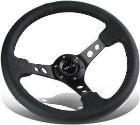 img 1 attached to NRG Innovations RST-006BK Спортивное рулевое колесо диаметром 350 мм (глубина 3 дюйма) - черные спицы с круглыми отверстиями и черной кожей.