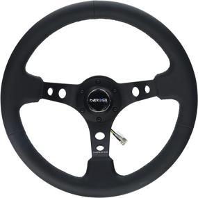 img 2 attached to NRG Innovations RST-006BK Спортивное рулевое колесо диаметром 350 мм (глубина 3 дюйма) - черные спицы с круглыми отверстиями и черной кожей.