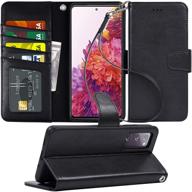 arae samsung galaxy s20 fe 5g pu leather wallet case - black, with 📱 stand feature, wrist strap, and 4 slots for id & credit cards - 6.5 inch logo