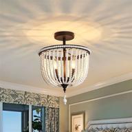 💡 yyjlx 4-light semi flush mount ceiling light: elegant white wood beaded ceiling lamp for bedroom, living room, kitchen, entryway, hallway логотип