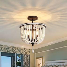 img 4 attached to 💡 YYJLX 4-Light Semi Flush Mount Ceiling Light: Elegant White Wood Beaded Ceiling Lamp for Bedroom, Living Room, Kitchen, Entryway, Hallway