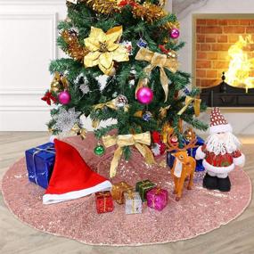 img 3 attached to 48-дюймовая рождественская юбка для елки цвета розового золота - блестящая пайетковая праздничная декорация от TRLYC.