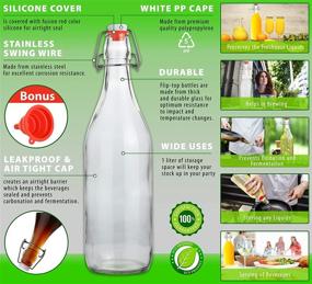 img 1 attached to Flip Top Glass Bottle for Beverages, Oil, Vinegar, Kombucha, Beer & More - Airtight & Leak Proof Lid - Clear 6-Pack