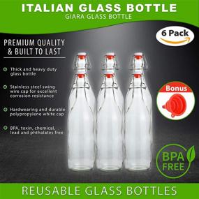 img 2 attached to Flip Top Glass Bottle for Beverages, Oil, Vinegar, Kombucha, Beer & More - Airtight & Leak Proof Lid - Clear 6-Pack