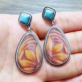 img 2 attached to KaFu Bohemia Vintage Lady Water Drop Sunflower Earrings - 💧 Faux Turquoise Inlaid Jewelry for Women and Girls - Brown Delights