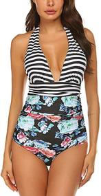 img 4 attached to Qearal Monikini Striped Control Swimsuit Women's Clothing in Swimsuits & Cover Ups