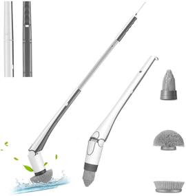 img 4 attached to Lamgool Electric Spin Scrubber Household Cleaning Brush with Cordless Feature: Ideal Cordless Shower Scrubber for Effective Cleaning, Long Handle with 3 Replaceable Brush Heads & Rechargeable Power; Perfect Power Scrubbers for Tub, Tile, Floor, M2