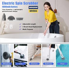 img 3 attached to Lamgool Electric Spin Scrubber Household Cleaning Brush with Cordless Feature: Ideal Cordless Shower Scrubber for Effective Cleaning, Long Handle with 3 Replaceable Brush Heads & Rechargeable Power; Perfect Power Scrubbers for Tub, Tile, Floor, M2