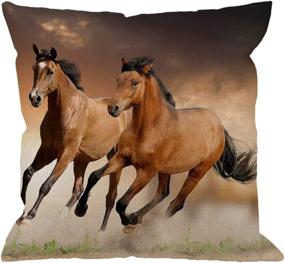 img 2 attached to Emvency Set of 4 Horse Running Waist Horses Decorative Pillow Covers - Eye-Catching Cartoon Animal Night Design for Home Decor - 18x18 Inches Square Pillowcases