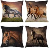 emvency set of 4 horse running waist horses decorative pillow covers - eye-catching cartoon animal night design for home decor - 18x18 inches square pillowcases логотип