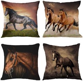 img 4 attached to Emvency Set of 4 Horse Running Waist Horses Decorative Pillow Covers - Eye-Catching Cartoon Animal Night Design for Home Decor - 18x18 Inches Square Pillowcases