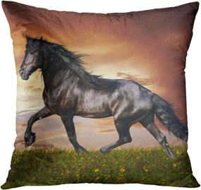 img 3 attached to Emvency Set of 4 Horse Running Waist Horses Decorative Pillow Covers - Eye-Catching Cartoon Animal Night Design for Home Decor - 18x18 Inches Square Pillowcases