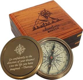 img 4 attached to Exquisite Stanley London Personalized Antique Compass: Engraved 🧭 Brass Gift Set with Thoreau Quote in Wood Box