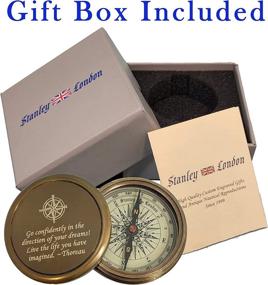 img 3 attached to Exquisite Stanley London Personalized Antique Compass: Engraved 🧭 Brass Gift Set with Thoreau Quote in Wood Box