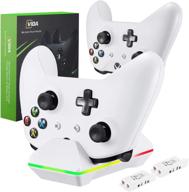 cvida dual xbox one controller charger - 2 rechargeable battery packs - white - charge kit for xbox one/one s/one elite (not for xbox series x/s 2020) logo