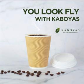 img 1 attached to ☕ Premium KABOYAS 12 oz Togo Disposable Brown Paper Coffee Cups with Lids - 100 Set | Ripple Design | Insulated & Eco-Friendly