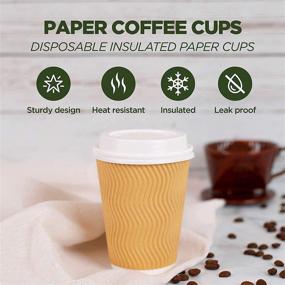 img 2 attached to ☕ Premium KABOYAS 12 oz Togo Disposable Brown Paper Coffee Cups with Lids - 100 Set | Ripple Design | Insulated & Eco-Friendly