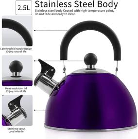 img 3 attached to KAISA VILLA Purple Tea Kettle Stovetop Teapot | Stainless Steel Whistling Teakettle | 2.5 Liter/2.64 Quart